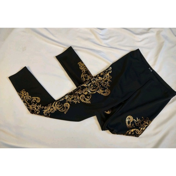 Love Culture Pants - Love Culture Y2K Leggings Black & Gold Statement Style Bead Stud Leg Goth Sz L